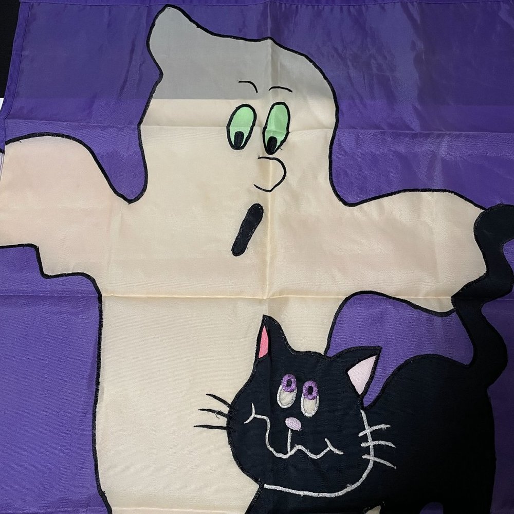Halloween Garden House Flag Ghost Black Cat Trick or Treat Purple Outdoor 27X38 - Picture 4 of 11